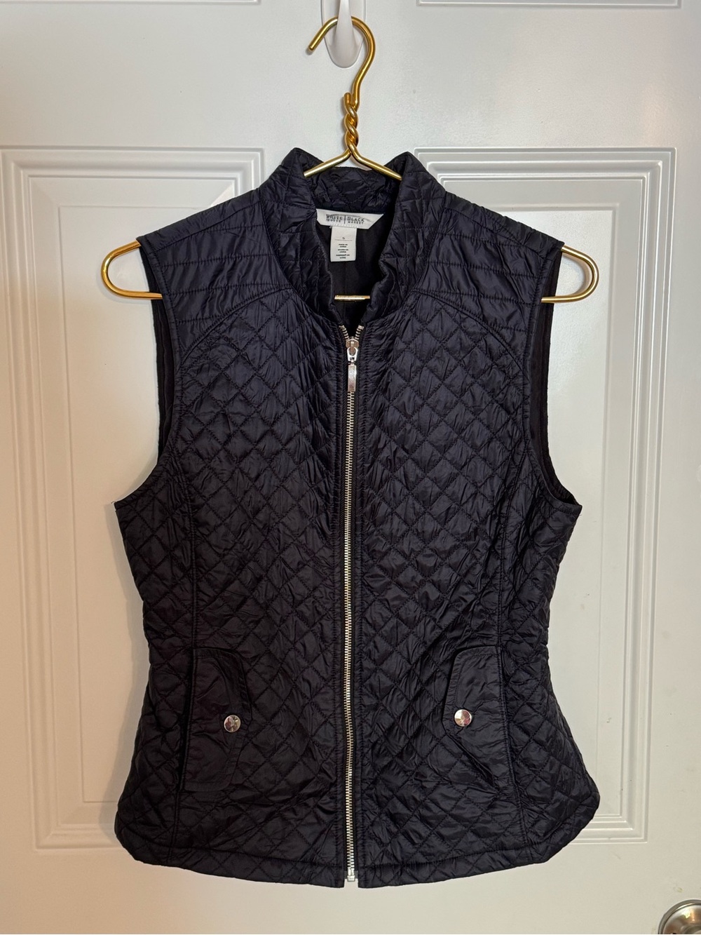 White House Black Market Quilted Sleeveless Zip Vest Black Size Small